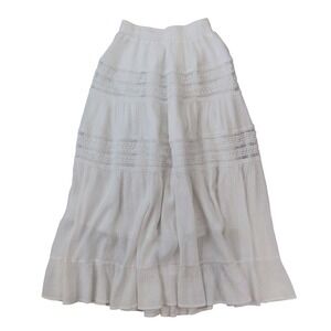 Scarlet Skirt Womens Free Size White Crochet Lace Tiered Crinkle Gauze Maxi Boho